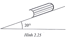 Một cuốn sách khối lượng 1,5 kg nằm yên trên mặt phẳng nghiêng 200 so với phương ngang (Hình 2.25).

Vẽ giản đồ vectơ lực tác dụng lên sách. Coi các lực