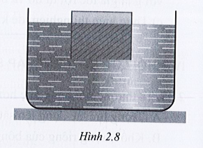 Một khối lập phương có cạnh 0,20 m nổi trên mặt nước như hình 2.8, phần chìm dưới nước cao 0,15 m. Khối lượng riêng của nước là 1000kg/m3.

 Tính chênh