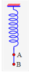 Một lò xo nhẹ có độ cứng 75 N/m, đầu trên của lò xo treo vào một điểm cố định. Vật A có khối lượng 0,1 kg được treo vào đầu dưới của lò xo. Vật B có khối