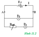 Một mạch điện có sơ đồ hình 11.2, trong đó nguồn điện; bóng đèn Đ1; bóng đèn Đ2; Rb là một biến trở.

Hãy nhận dạng các đèn Đ1, Đ2 và biến trở Rb của mạch