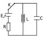 Một mạch điện như hình. Biết E = 12 V, r = 1 , R = 9 , cuộn dây thuần cảm có độ tự cảm L và tụ điện có điện dung C = 8 μF. Ban đầu khóa K đóng và mạch