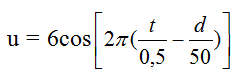 Một sóng ngang có phương trình dao độngcm, với d có đơn vị mét, t đơn vị giây. Chu kỳ dao động của sóng là