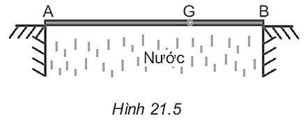 Một tấm ván nặng 150 N được bắc qua một con mương. Biết trọng tâm G của tấm ván cách điểm tựa A một khoảng là 2 m và cách điểm tựa B một khoảng 1 m (Hình