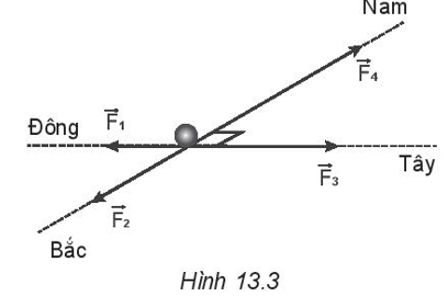 Một vật chịu tác dụng đồng thời của bốn lực như Hình 13.3. Độ lớn của các lực lần lượt là F1 = 10N, F2 = 20N, F3 = 22N, F4 = 36 N. Xác định phương, chiều