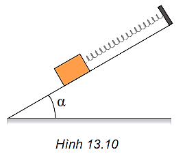 Một  vật  được giữ yên trên một mặt phẳng nghiêng nhẵn bởi một lò xo (Hình 13. 10 ).

1. Có những lực nào tác dụng lên vật?

2. Phân tích trọng lực tác