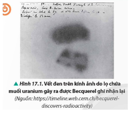 Năm 1896, nhà vật lí Henri Becquerel (Hen-ri Béc-cơ-ren) (1852 - 1908) đã phát hiện những vết đen xuất hiện trên các kính ảnh được bao bọc kĩ (Hình 17.1)