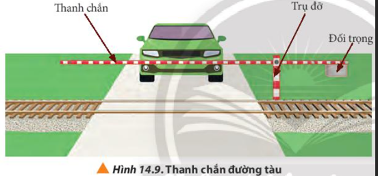 Nêu điều kiện để thanh chắn đường tàu trong hình 14.9: a) Không có chuyển động tịnh tiến. Biết chuyển động tịnh tiến của vật rắn là chuyển động trong đó đường thẳng nối hai điểm bất kì của vật luôn song song với chính nó. b) Không có chuyển động quay. (ảnh 1)