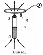 Nối hai đầu cuộn dây dẫn kín với điện kế và cho chuyển động rơi tự do qua một nam châm (Hình 16.1). Biết cảm ứng từ, đường sức từ của nam châm được mô