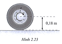 Ô tô đang chuyển động với vận tốc không đổi khi trục truyền động của ô tô tác dụng mômen lực 200 Nm lên bánh xe (hình 2.23). Bán kính của bánh xe là 0,18