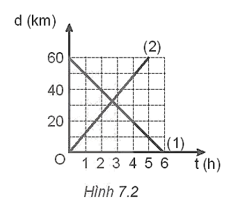 Phương trình chuyển động và độ lớn vận tốc của hai chuyển động có đồ thị ở Hình 7.2 là: