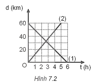 Phương trình chuyển động và độ lớn vận tốc của hai chuyển động có đồ thị ở Hình 7.2 là: