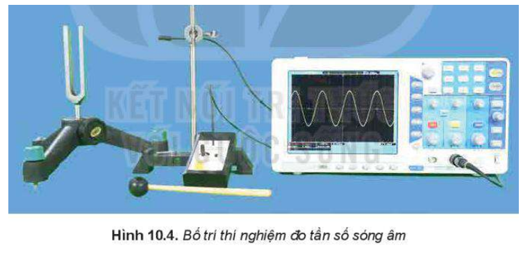 Quan sát thí nghiệm Hình 10.4. Trả lời các câu hỏi sau:

1. Sóng âm truyền tới dao động kí như thế nào?

2. Tại sao tần số dao động của tín hiệu đưa vào