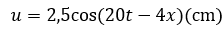 Sóng cơ truyền dọc theo trục Ox với phương trình (x tính bằng m,t tính bằng s ). Tốc độ truyền sóng này bằng