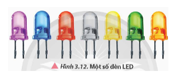 Sử dụng đèn LED bán dẫn (Hình 3.12) để tạo ra mạch điện minh hoạ cho chỉnh lưu nửa chu kì và chỉnh lưu cả chu kì.