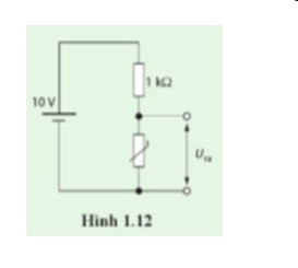 Thay thế điện trở nhiệt trong Hình 1.12 bằng điện trở phụ thuộc ánh sáng (LDR). Hiệu điện thế đầu ra Ura sẽ tăng hay giảm khi LDR được chiếu sáng? Giải