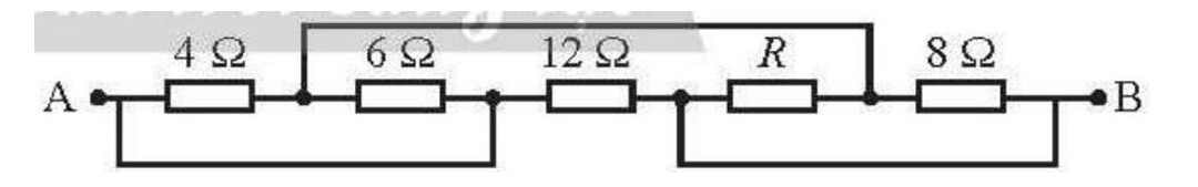 Tính giá trị điện trở R ở Hình 17.2. Bỏ qua điện trở các dây nối. Biết điện trở tương đương giữa hai điểm A và B có giá trị 3Ω.