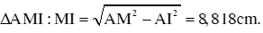 .

M cùng pha C, gần C nhất nên ta có:

   

TH1: AM = 8,1 cm (M nằm giữa C và I)

Xét  Ta có: MC = IC – MI = 1,059cm

TH2: AM = 9,9cm (C nằm giữa M và I)

Xét  Ta có: MC = IC – MI = 1,024cm.

Vậy khoảng cách cần tìm là 1,024cm