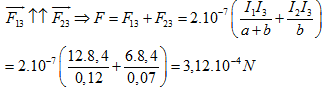 Lực từ tác dụng lên dòng I3 là  mà

 