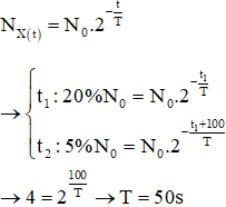 Công thức tính số hạt nhân còn lại tại thời điểm t: 