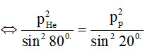 Phương pháp:  áp dụng định luật bảo toàn động lượng và định lý sin trong tam giác

Cách giải:

Ta có phương trình phản ứng là:

 

  

 

Sau phản ứng tạo thành 2 hạt He, bay theo hai hướng tạo với hướng của p ban đầu một góc 800. Áp dụng định luật bảo toàn động lượng, ta có hình biểu diễn các vecto động lượng

          

 

 

 

 

 

 

 

 

 

 

 

 

 

 

 

Áp dụng định lý sin trong tam giác ta có:

 

 

 

 

 

Năng lượng của phản ứng là:   

 

 

 