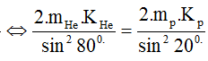 Phương pháp:  áp dụng định luật bảo toàn động lượng và định lý sin trong tam giác

Cách giải:

Ta có phương trình phản ứng là:

 

  

 

Sau phản ứng tạo thành 2 hạt He, bay theo hai hướng tạo với hướng của p ban đầu một góc 800. Áp dụng định luật bảo toàn động lượng, ta có hình biểu diễn các vecto động lượng

          

 

 

 

 

 

 

 

 

 

 

 

 

 

 

 

Áp dụng định lý sin trong tam giác ta có:

 

 

 

 

 

Năng lượng của phản ứng là:   

 

 

 