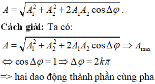 Phương pháp:Công thức tính biên độ dao động tổng hợp: 