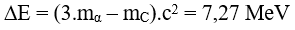- Năng lượng tối thiểu để phân chia hạt nhân  thành ba hạt α là: