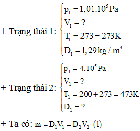 + Theo phương trình trạng thái ta có:

 

=> .