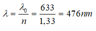 Áp dụng công thức tính bước sóng trong môi trường có chiết suất ở khác 1 là