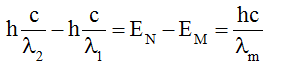 /span>

Vạch đỏ ứng với sự chuyển mức năng lượng từ M   L:

Vạch lam ứng với sự chuyển mức năng lượng từ N  ®   L:

Vạch có bước sóng dài nhất trong dãy Pa-sen ứng với sự chuyển mức năng lượng từ N  ®   M. Trừ vế với vế của (2) và (1) ta có:

Từ đó ta có: