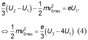 .

Theo định lí động năng, ta có:

Thay (3) vào (1) ta được:

Theo công thức Anhxtanh, ta có:

Từ (4) và (5) suy ra: