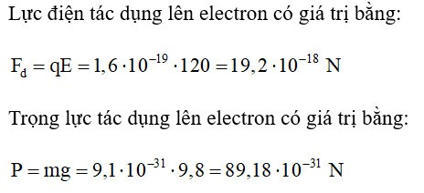 Lời giải

Từ kết quả tính được ta thấy lực điện có giá trị lớn hơn rất nhiều (hàng nghìn tỉ lần) so với trọng lực. Do đó chúng ta có thể bỏ qua trọng lực trong bài toán trên.