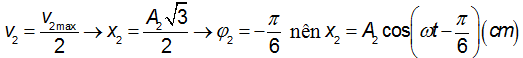 Phương trình dao động của M1 là: 

Phương trình dao động của M2 là:                                       

 Lúc t = 0 ta có:

Hai dao động của M1 và M2 lệch pha nhau:  

 