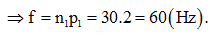 GIẢI THÍCH:

n1 = 1800 vòng/phút = 30 vòng/s.

f = n1p1 = n2p2   

Thế vào điều kiện 12 vòng/giây < n2 < 18 vòng/giây

12 < 7,5p1 < 18     1,6 < p1 < 2,4     (cặp cực).

Chọn B.