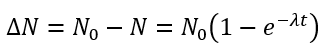 Số hạt nhân còn lại trong mẫu tuân theo định luật phân rã phóng xạ

⇒  Số hạt nhân đã bị phân rã: