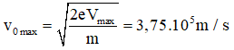 • Vận tốc ban đầu cực đại của electron:

• Bán kính quỹ đạo của electron là:
