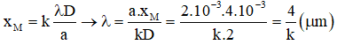 Ta có:

Do: 

Suy ra k = 6, 7, 8, 9 ,10.

Như vậy tại M có 5 bức xạ cho vân sáng.