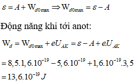 Năng lượng chùm sáng tới = công thoát electon + động năng ban đầu cực đại của quang electron: