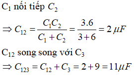 Phương pháp:Điện dung của bộ tụ ghép nối tiếp và song song: 

 Cách giải: