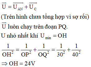 * Cách 1: Cách đại số

 

Dùng chức năng Mode 7 của máy tính cầm tay FX-570VN

Từ bảng tính ta nhận thấy gia trị nhỏ nhất của U là 24,018V. Như vậy giá trị chính xác phải lân cận giá trị đó.

 * Cách 2: Giản đồ vecto chung gốc