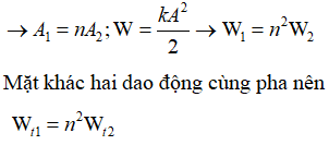 Phương pháp: Sử dụng định luật bảo toàn cơ năng

 Cách giải:  Theo đề biên độ của con lắc thứ nhất và thứ hai lần lượt là: nA, A

* Khi động năng của con lắc thứ nhất là a thì thế năng của con lắc thứ hai là b suy ra: 

* Khi thế năng của con lắc thứ nhất là b ta có 