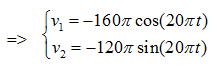 +  Từ đồ thị ta có:  hai  dao động đều có  T = 0,1s => ω = 20π rad/s.

+ Gỉa sử trong thời điểm t, tổng tốc độ của hai dao động có giá trị lớn nhất.

Áp dụng bất đẳng thức Bunhiacopxki:

 