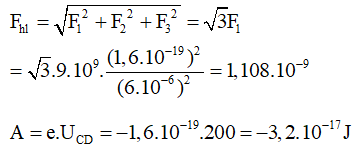 + Ta có : công của lực điện trường di chuyển electron là :