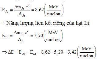 + Năng lượng liên kết riêng của hạt Ar:

=>