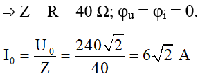 - Ta có: ZL  = ZC .

⇒ Trong mạch đang xảy ra hiện tượng cộng hưởng điện.