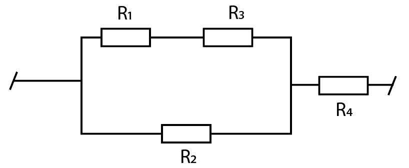 Lời giải:

+ Khi K mở ta có sơ đồ:

\[{R_{13}} = {R_1} + {R_3} = 45 + 45 = 90\Omega \]

\[{R_{123}} = \frac{{{R_{13}}.{R_2}}}{{{R_{13}} + {R_2}}} = \frac{{90.90}}{{90 + 90}} = 45\Omega \]

Điện trở tương đương toàn mạch là: \[R = {R_{123}} + {R_4} = 45 + {R_4}\]

Cường độ dòng điện qua \[{R_4}\]khi K mở là: \[{I_4} = \frac{U}{R} = \frac{{90}}{{45 + {R_4}}}\]

+ Khi K đóng ta có sơ đồ:

\[{R_{34}}\prime = \frac{{{R_3}.{R_4}}}{{{R_3} + {R_4}}} = \frac{{45{R_4}}}{{45 + {R_4}}}\]

\[{R_{234}}\prime = {R_2} + {R_{34}}\prime = 90 + \frac{{45{R_4}}}{{45 + {R_4}}} = \frac{{4050 + 135{R_4}}}{{45 + {R_4}}}\]

Ta có: \[{U_{234}}