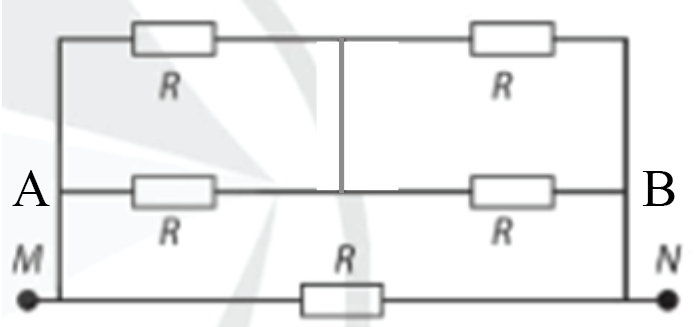 Mạch nhỏ AB là mạch cầu cân bằng, nên điện trở tương đương của mạch nhỏ AB: