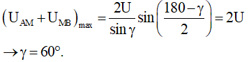 - Biểu diễn vectơ các điện áp:

- Áp dụng định lý sin trong tam giác, ta có:

⇒ Biến đổi lượng giác:

- Khi đó:

→ Các vectơ hợp với nhau thành tam giác đều → khi xảy ra cực đại u chậm pha hơn i một góc 30°.