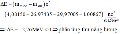 Năng lượng của phản ứng hạt nhân được xác định bởi
