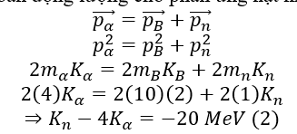 .

 Năng lượng của phản ứng

Phương trình định luật bảo toàn động lượng cho phản ứng hạt nhân

Từ (1)    và (2)